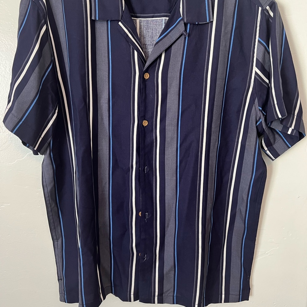 NWOT Aeropostale Men's Navy and White Vertical Stripe Short Sleeve Button Size L